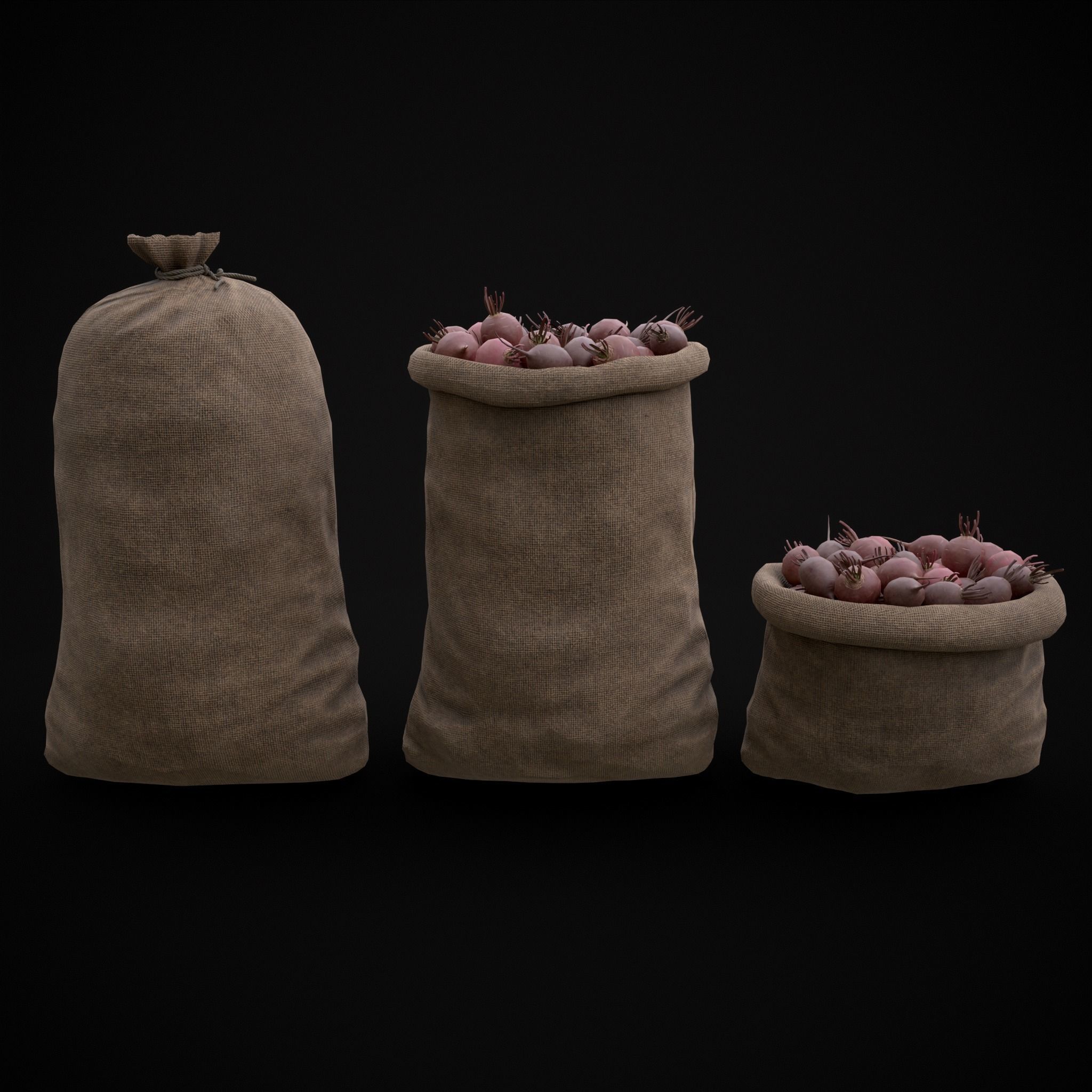 Burlap Sacks of Beets Low-poly 3D model_19