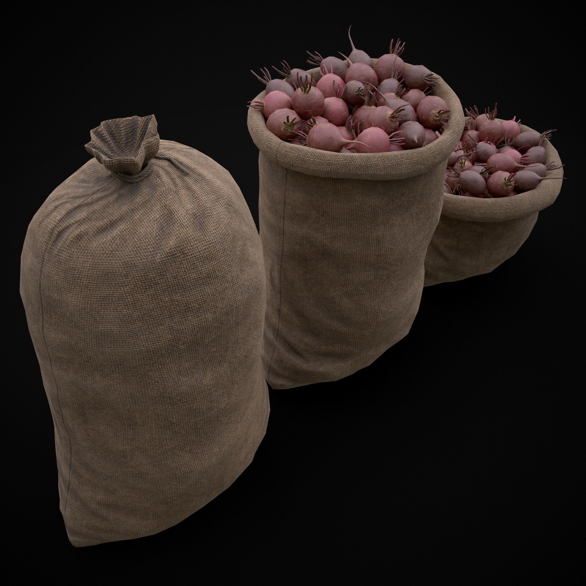 Burlap Sacks of Beets Low-poly 3D model_9