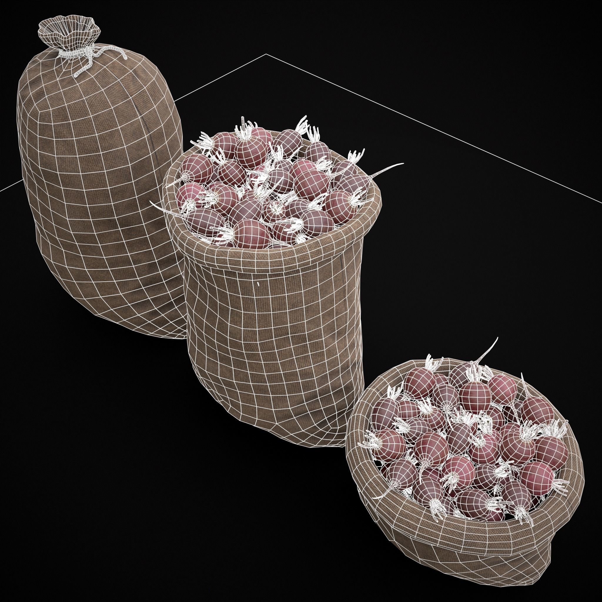 Burlap Sacks of Beets Low-poly 3D model_8