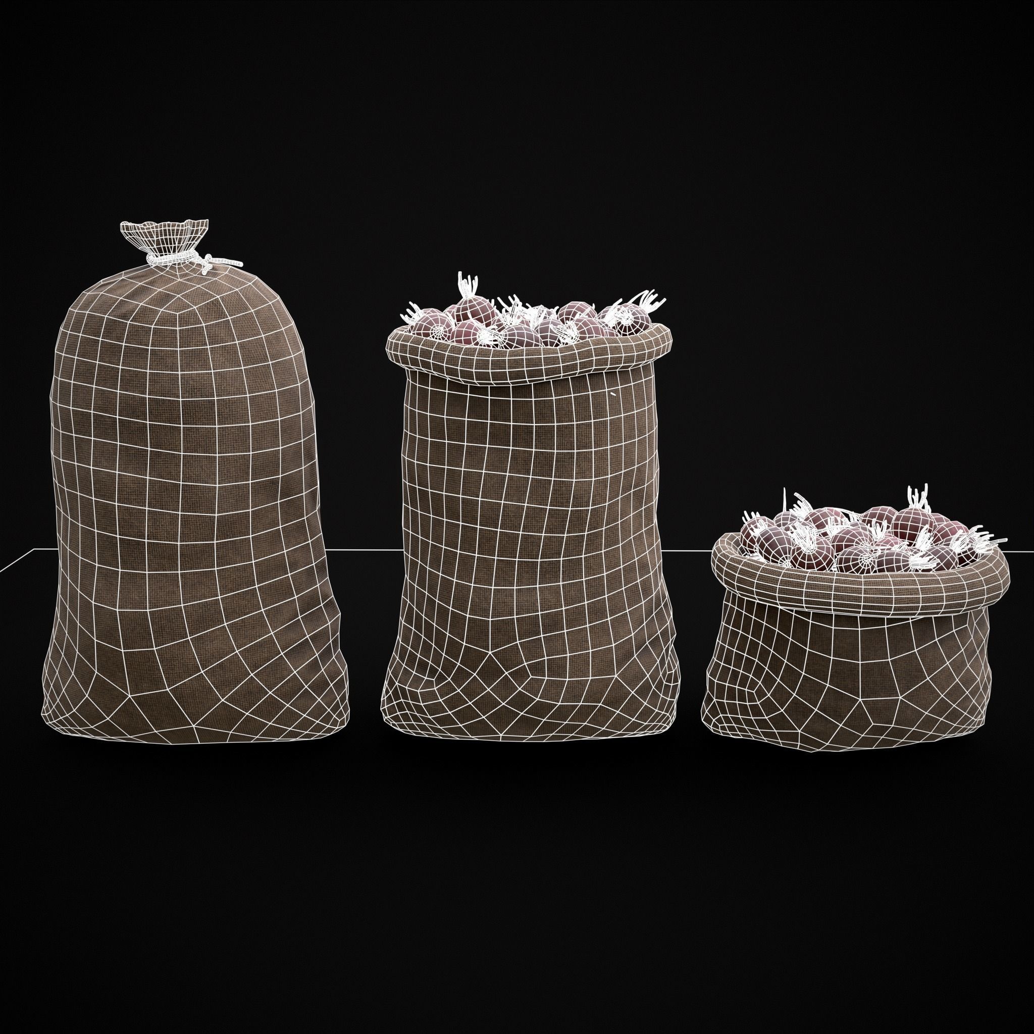 Burlap Sacks of Beets Low-poly 3D model_20