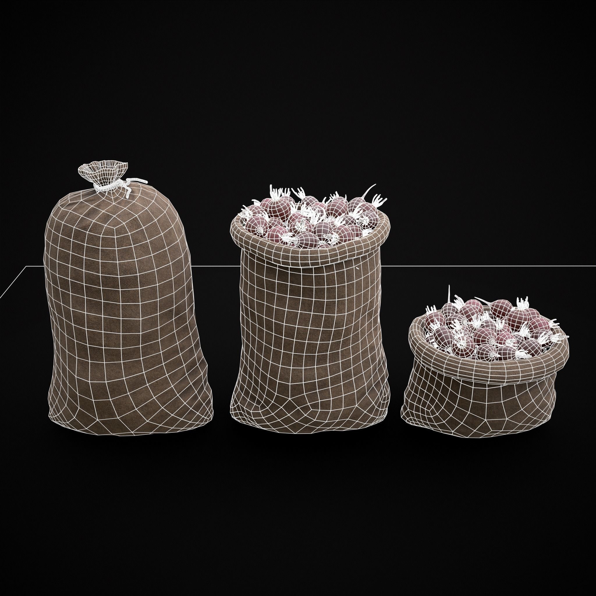 Burlap Sacks of Beets Low-poly 3D model_2