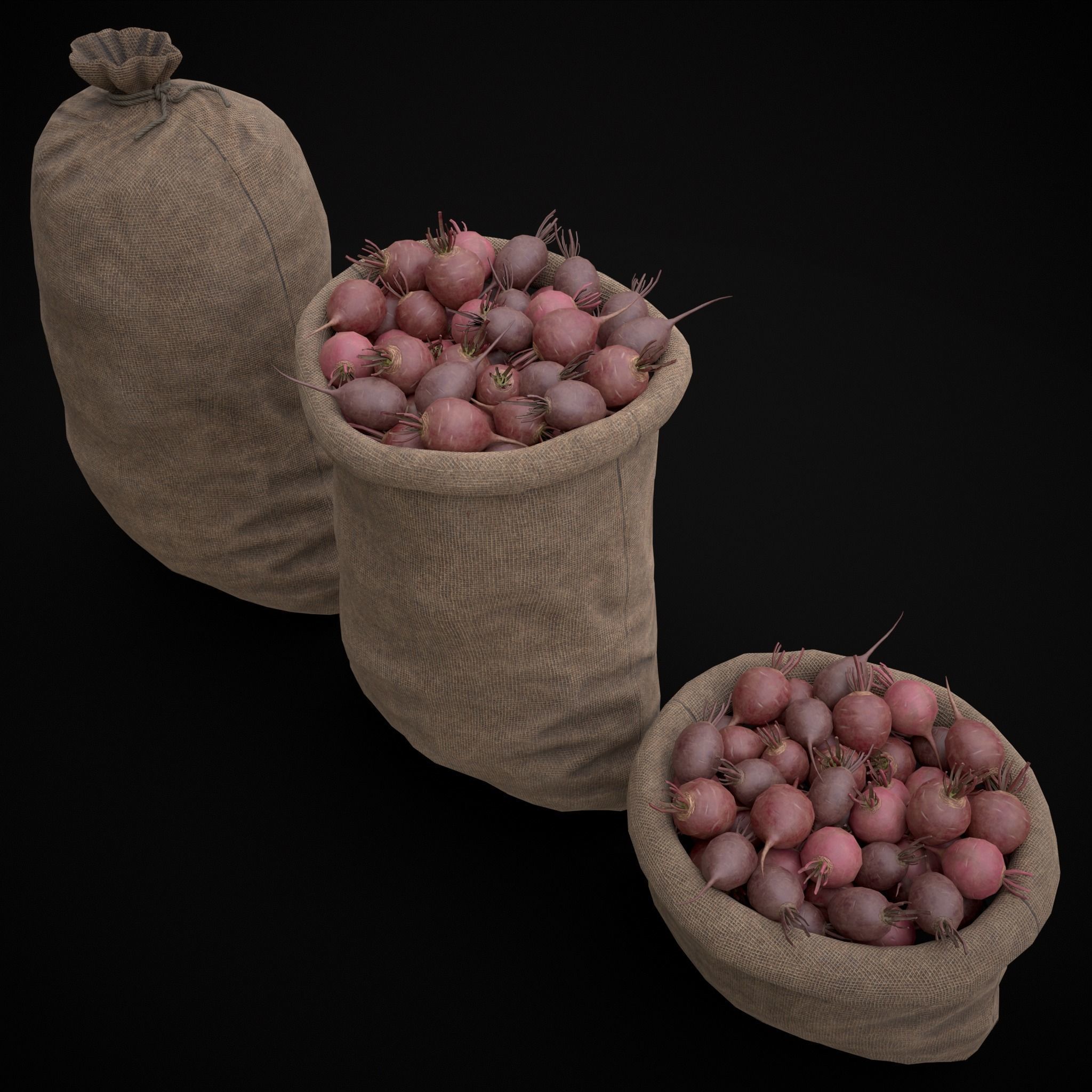 Burlap Sacks of Beets Low-poly 3D model_7
