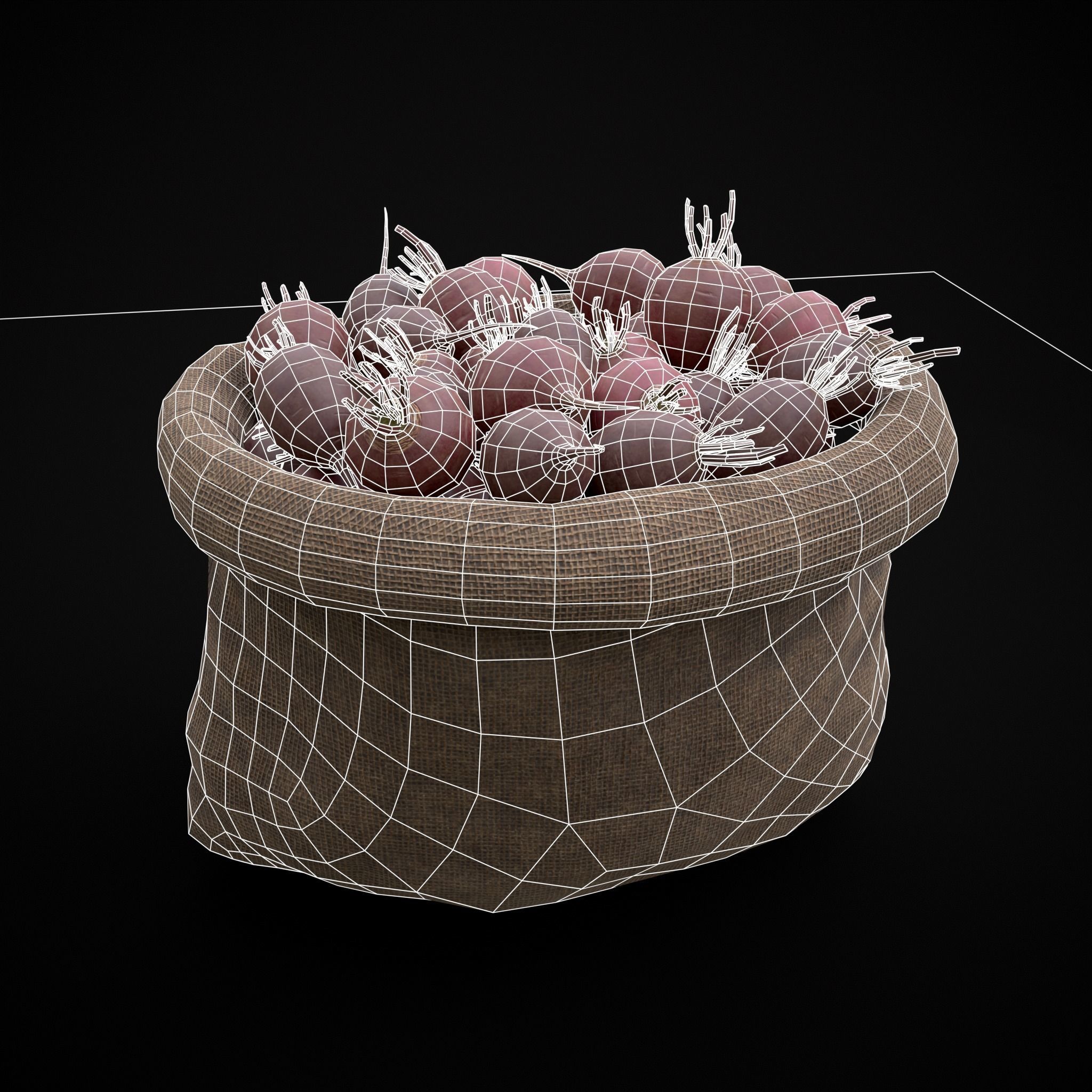 Burlap Sacks of Beets Low-poly 3D model_16