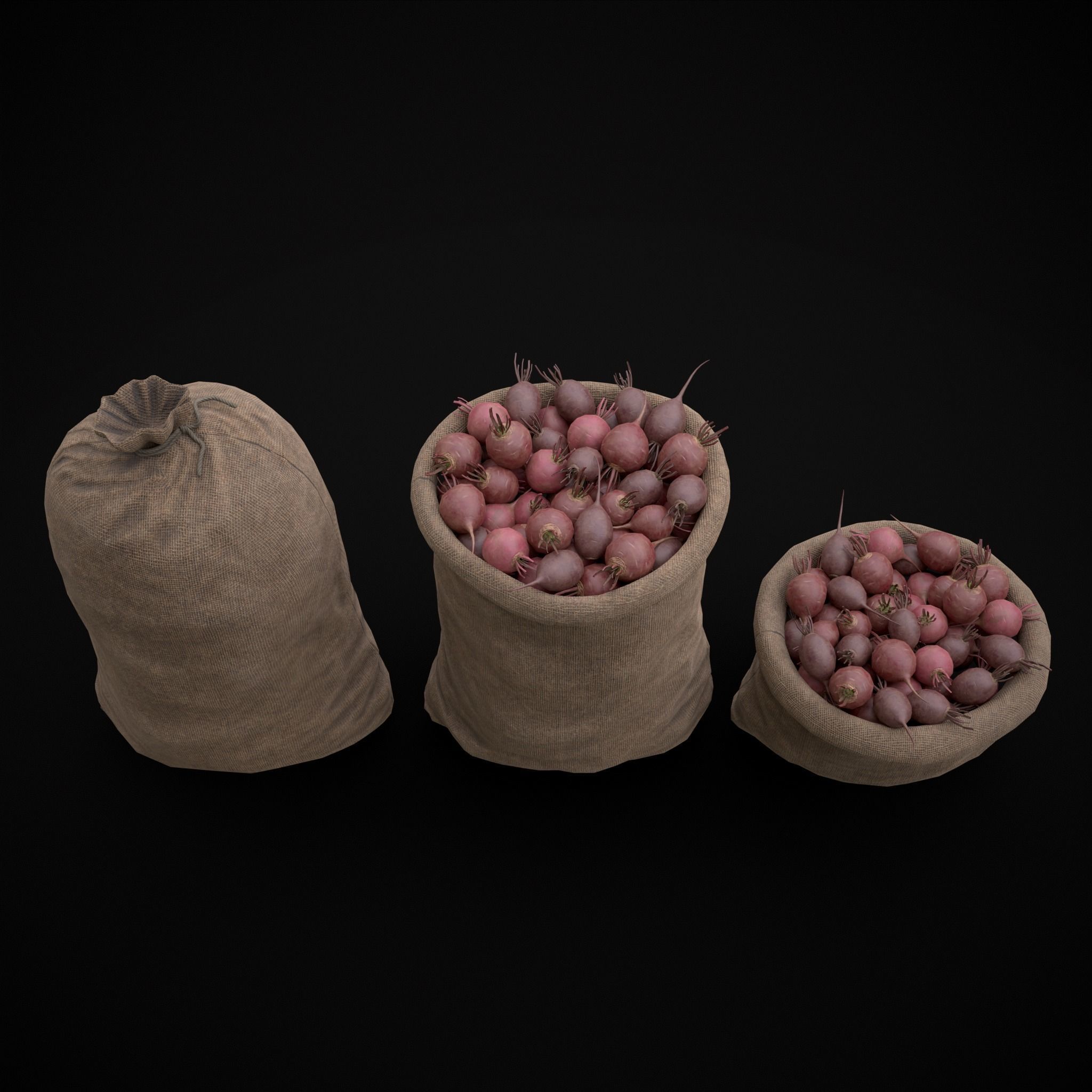 Burlap Sacks of Beets Low-poly 3D model_3