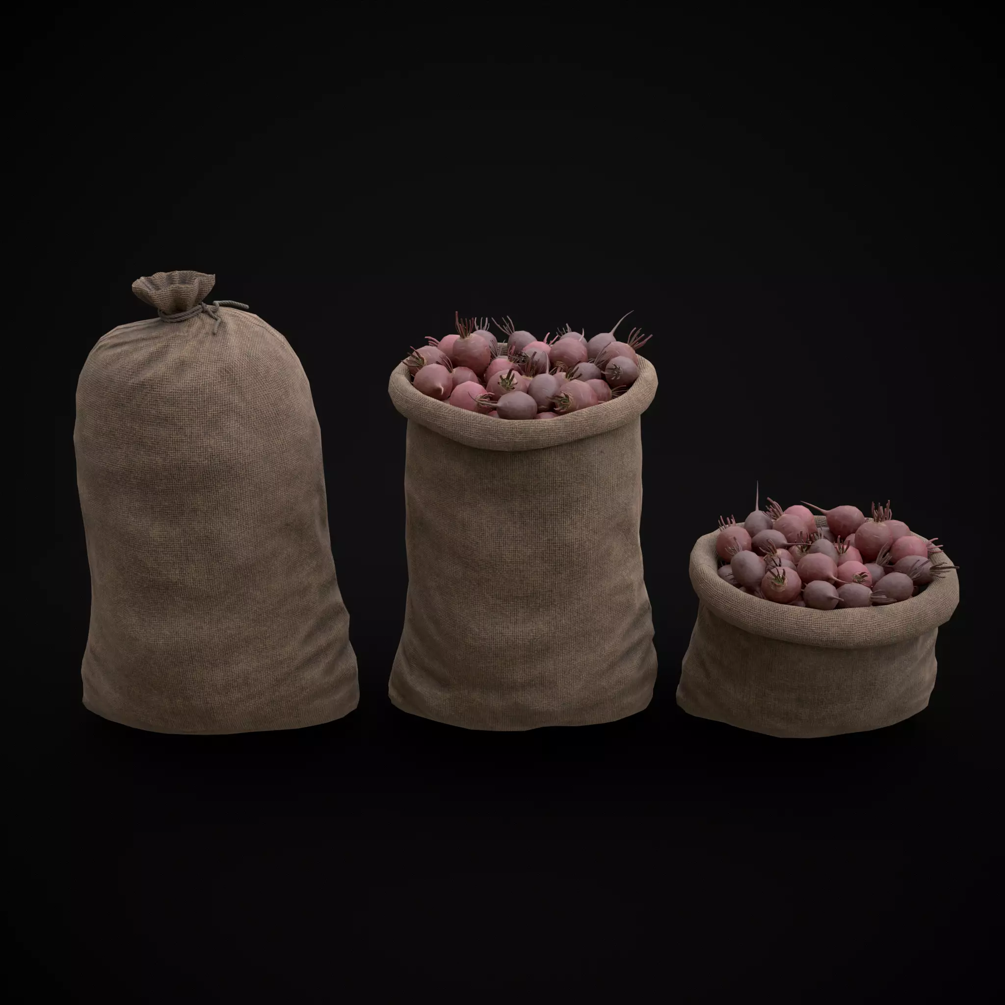 Burlap Sacks of Beets Low-poly 3D model_0