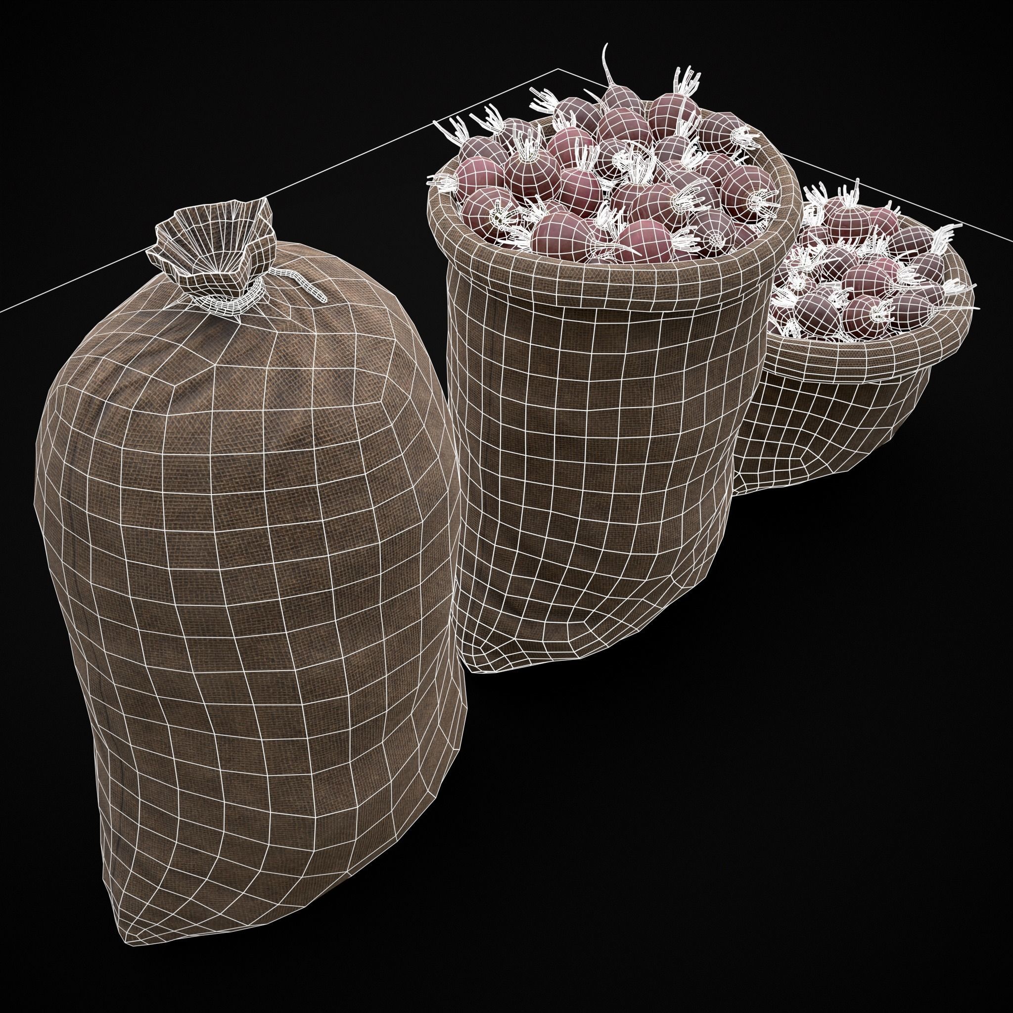 Burlap Sacks of Beets Low-poly 3D model_10
