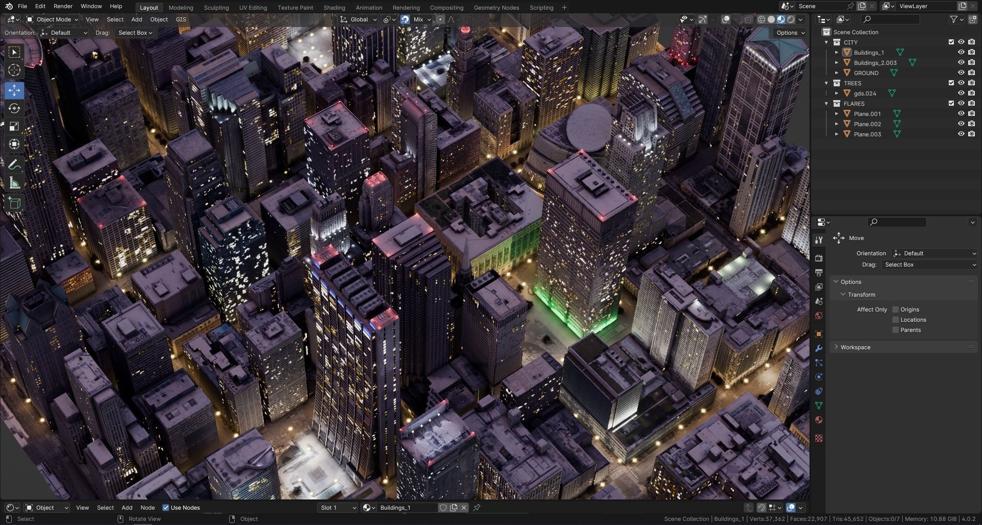 Low Poly Night Chicago Cityscape Low-poly 3D model_5