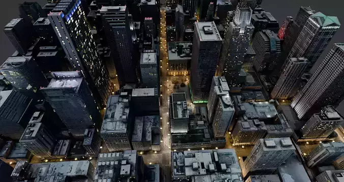 Low Poly Night Chicago Cityscape Low-poly 3D model