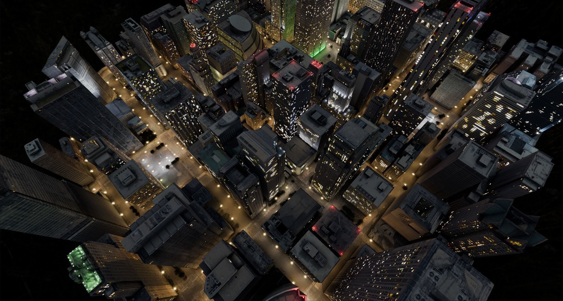 Low Poly Night Chicago Cityscape Low-poly 3D model_1