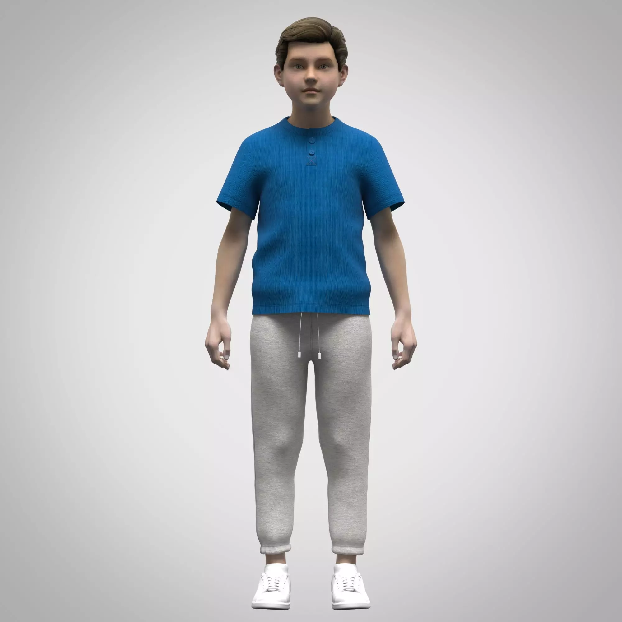 Boys Henley T-shirt - Rigged Model Low-poly 3D model