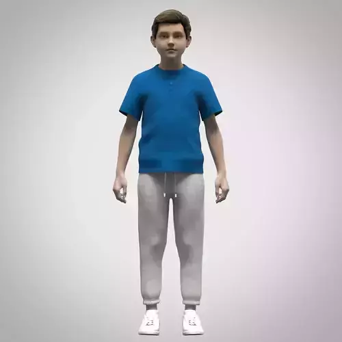 Boys Henley T-shirt - Rigged Model Low-poly 3D model