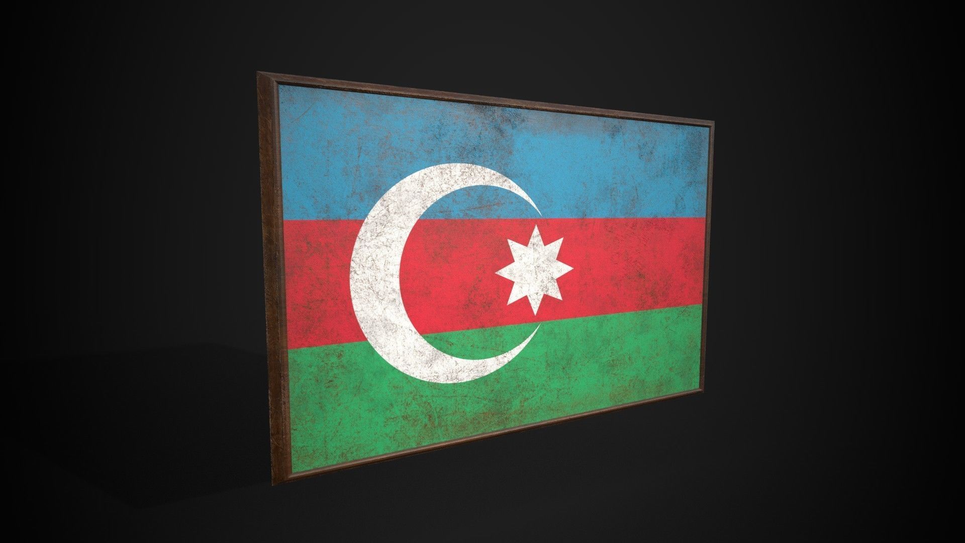 Old Picture Frame With Azerbaijan Flag - Game Ready Low-poly 3D model_3