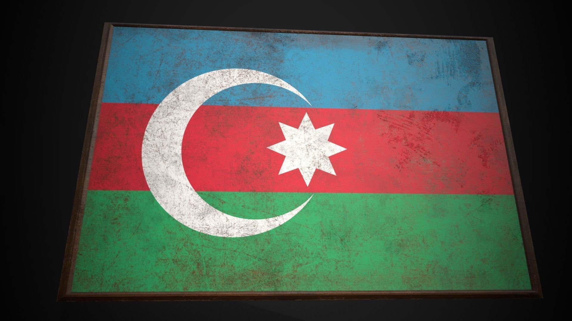 Old Picture Frame With Azerbaijan Flag - Game Ready Low-poly 3D model_1