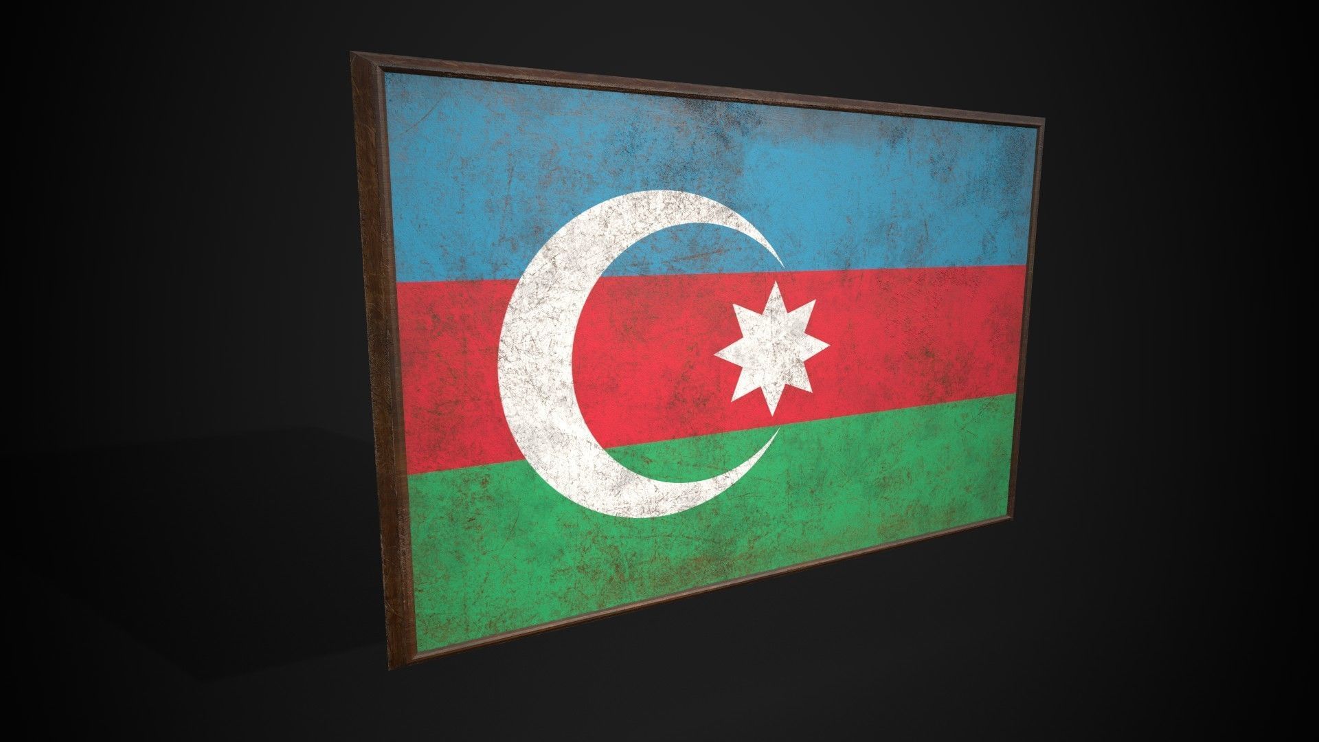 Old Picture Frame With Azerbaijan Flag - Game Ready Low-poly 3D model_4