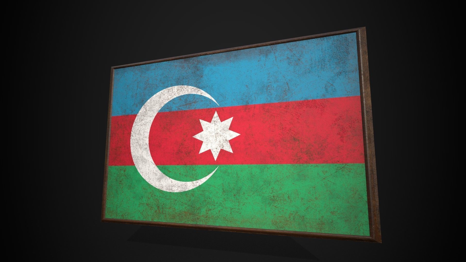 Old Picture Frame With Azerbaijan Flag - Game Ready Low-poly 3D model_2