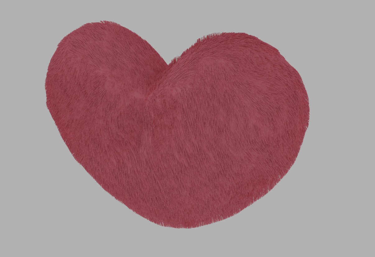Heart Pillow with Fur Free 3D model_1
