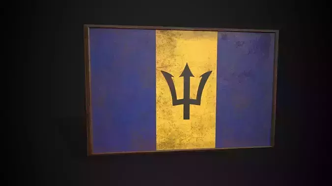 Old Picture Frame With Barbados Flag - Game Ready