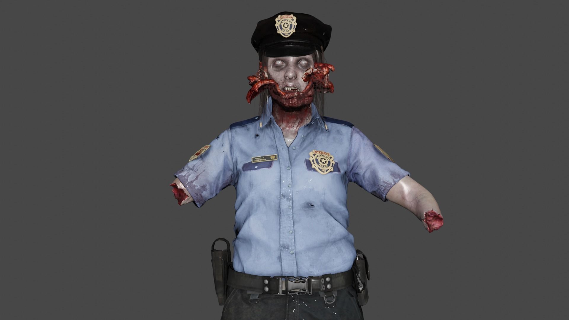 Zombie Policewoman 3D model_7