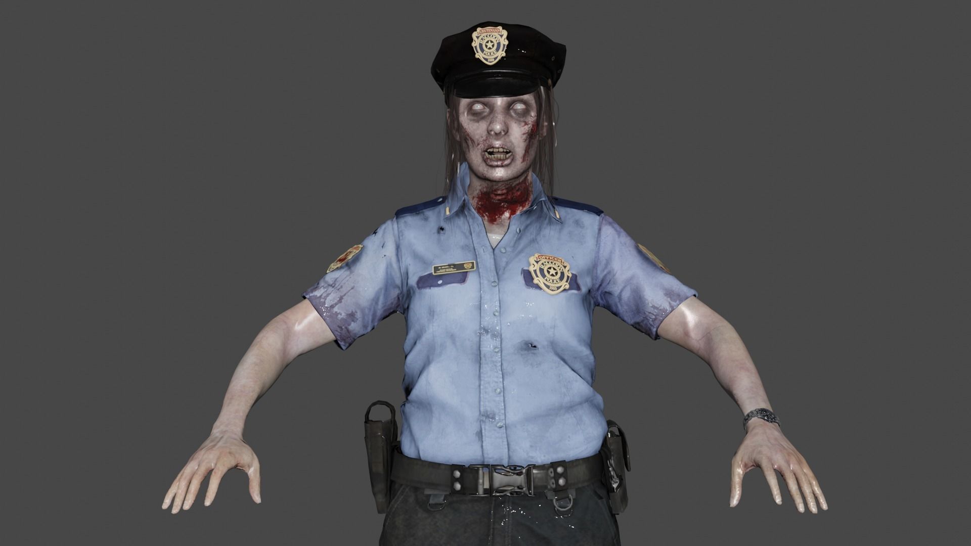 Zombie Policewoman 3D model_2