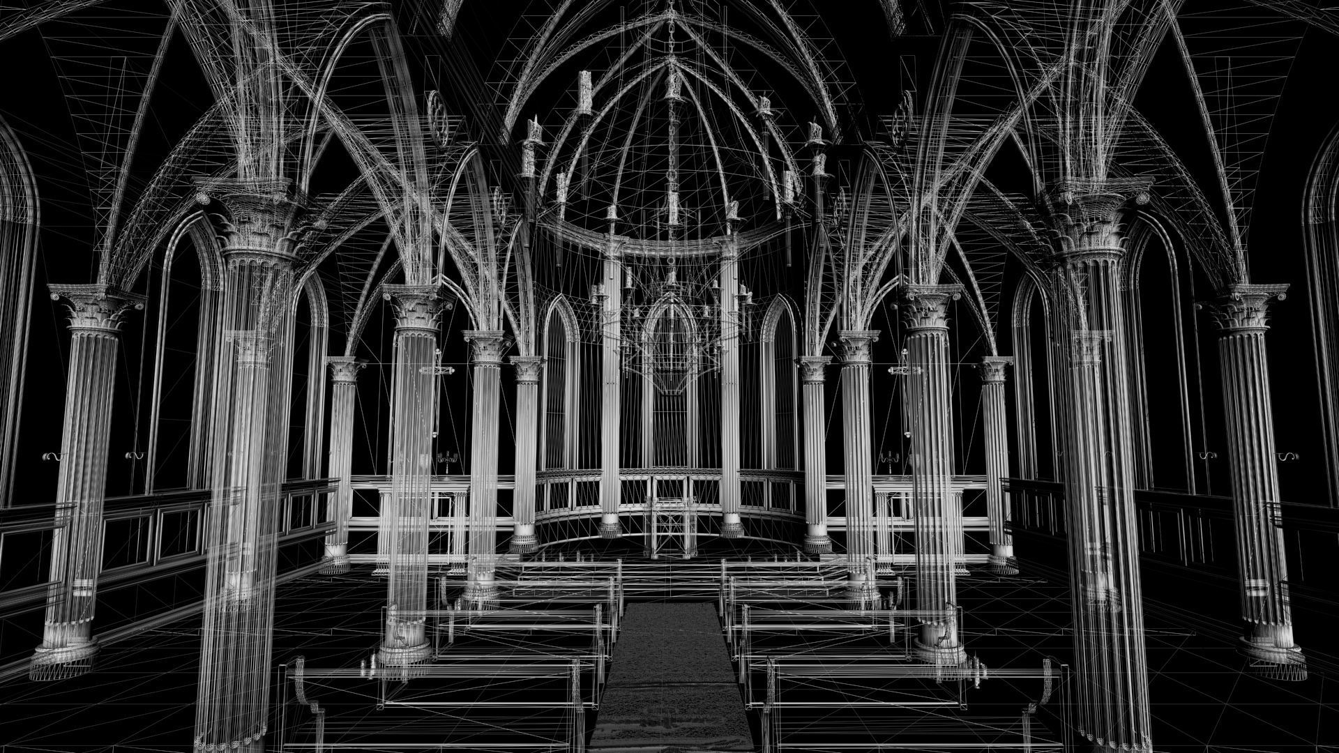 Church Interior Low-poly 3D model_6