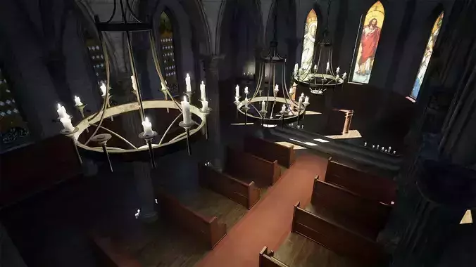 Church Interior Low-poly 3D model Church Interior Low-poly 3D model