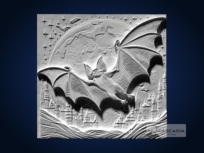 Bat Moon CNC Router Carving Casting Bas Relief animal wildlife 3D print model