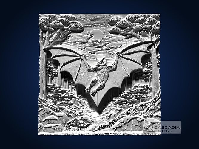 Bat Moon CNC Router Carving Casting Bas Relief animal wildlife 3D print model