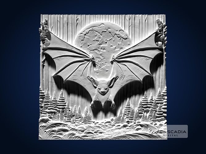 Bat Moon CNC Router Carving Casting Bas Relief animal wildlife 3D print model