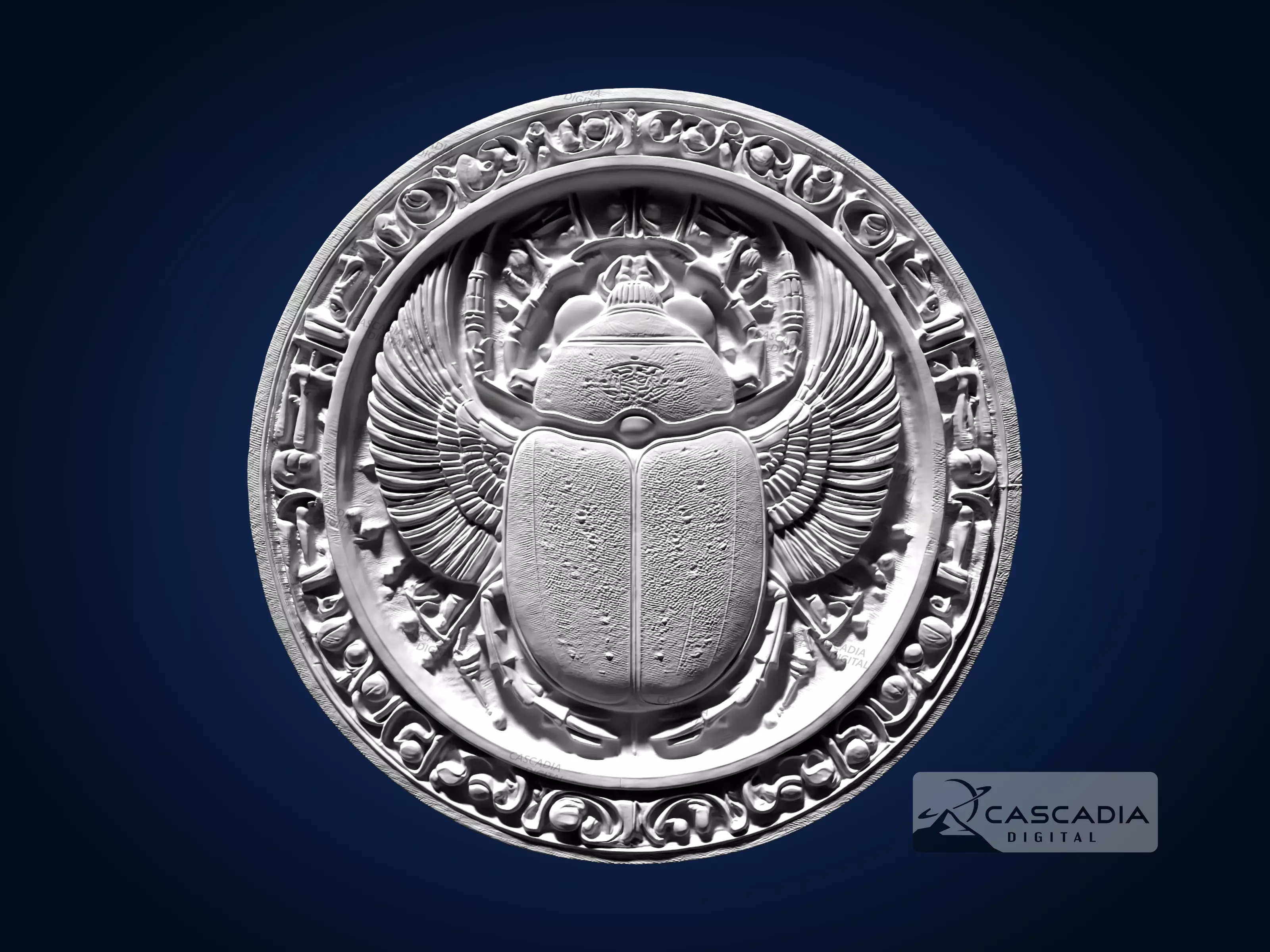 Scarab Egyptian Round - CNC Router Carving Casting coin 3D print model_1