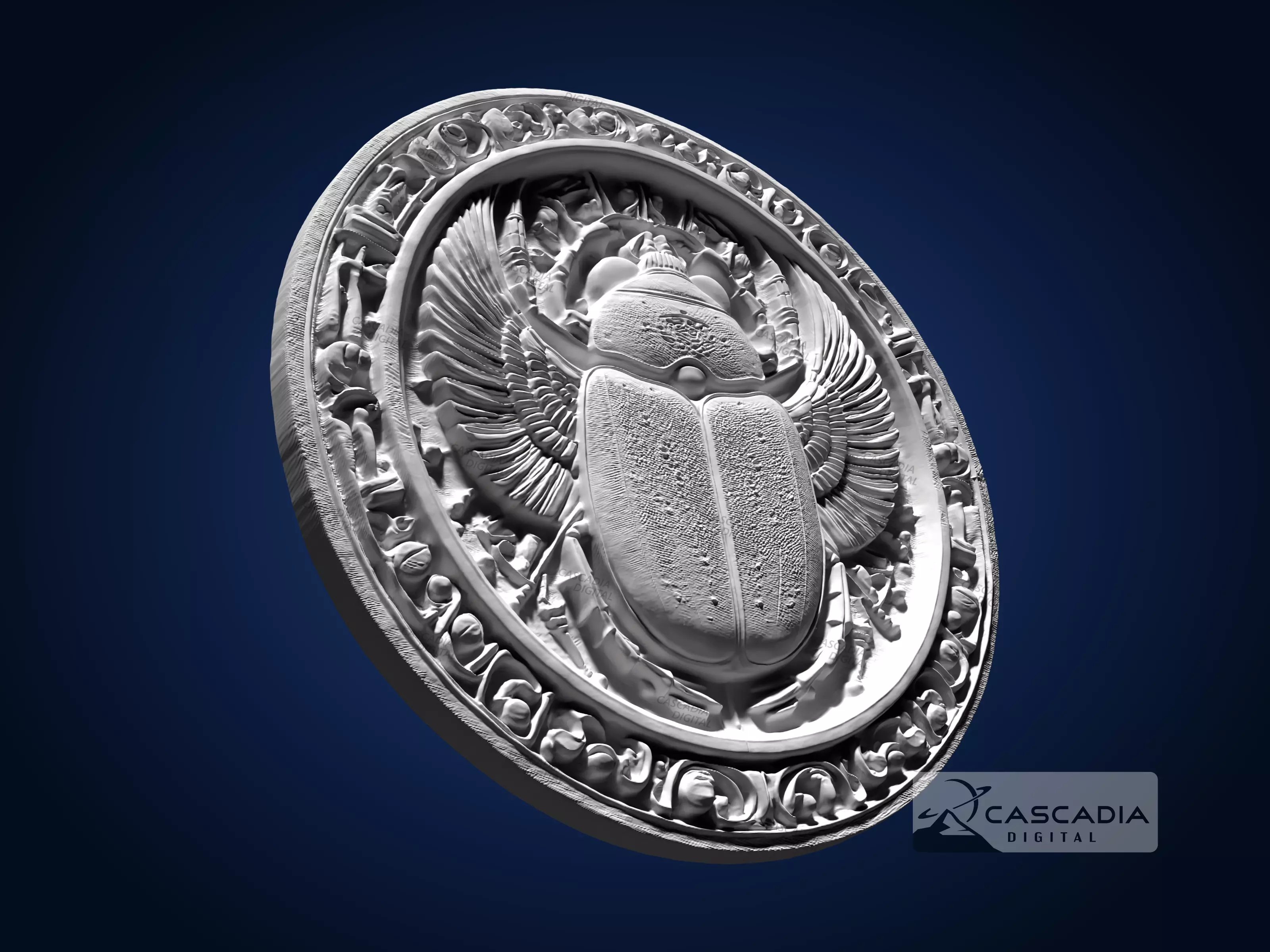 Scarab Egyptian Round - CNC Router Carving Casting coin 3D print model_3