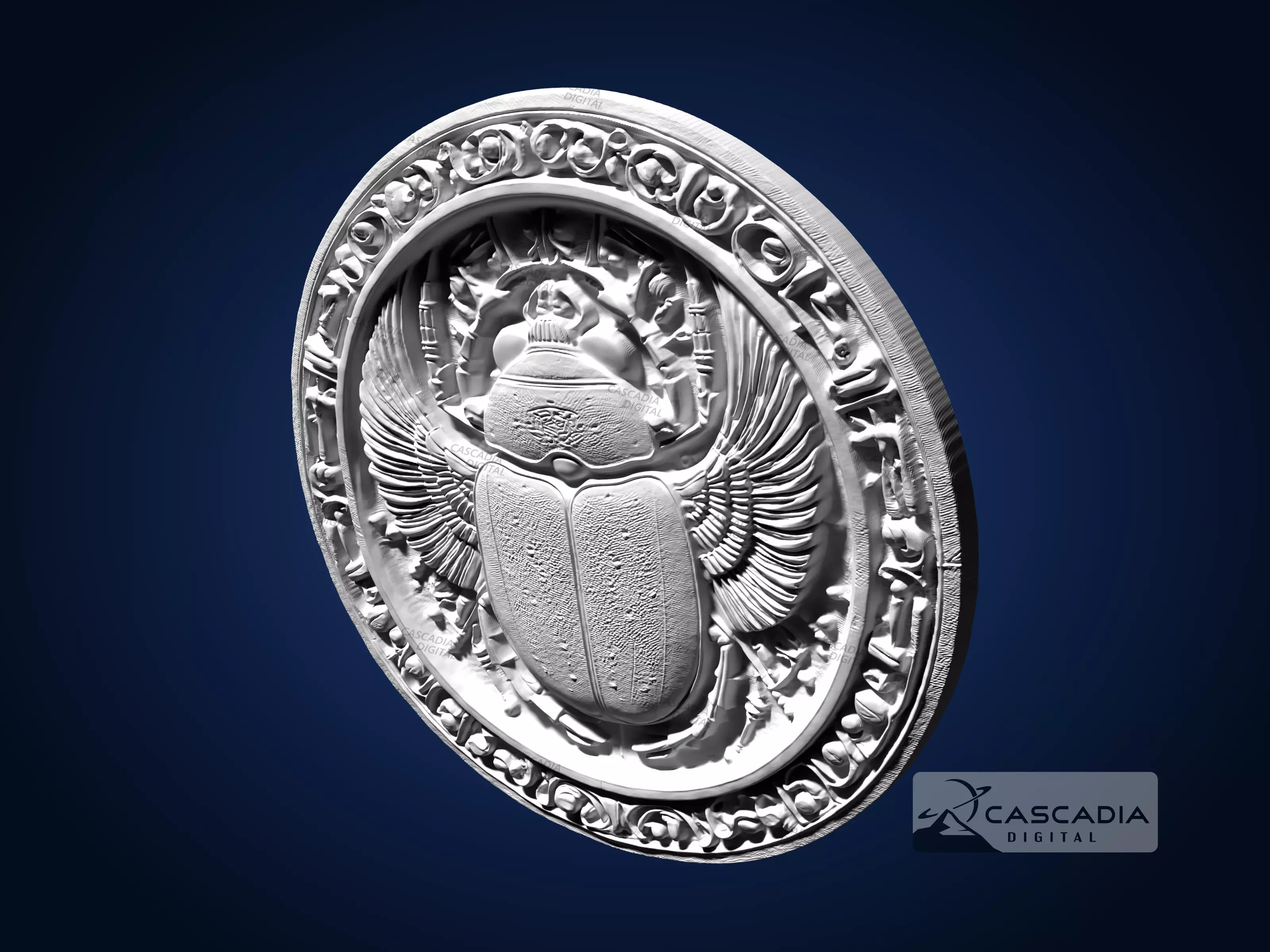 Scarab Egyptian Round - CNC Router Carving Casting coin 3D print model_4
