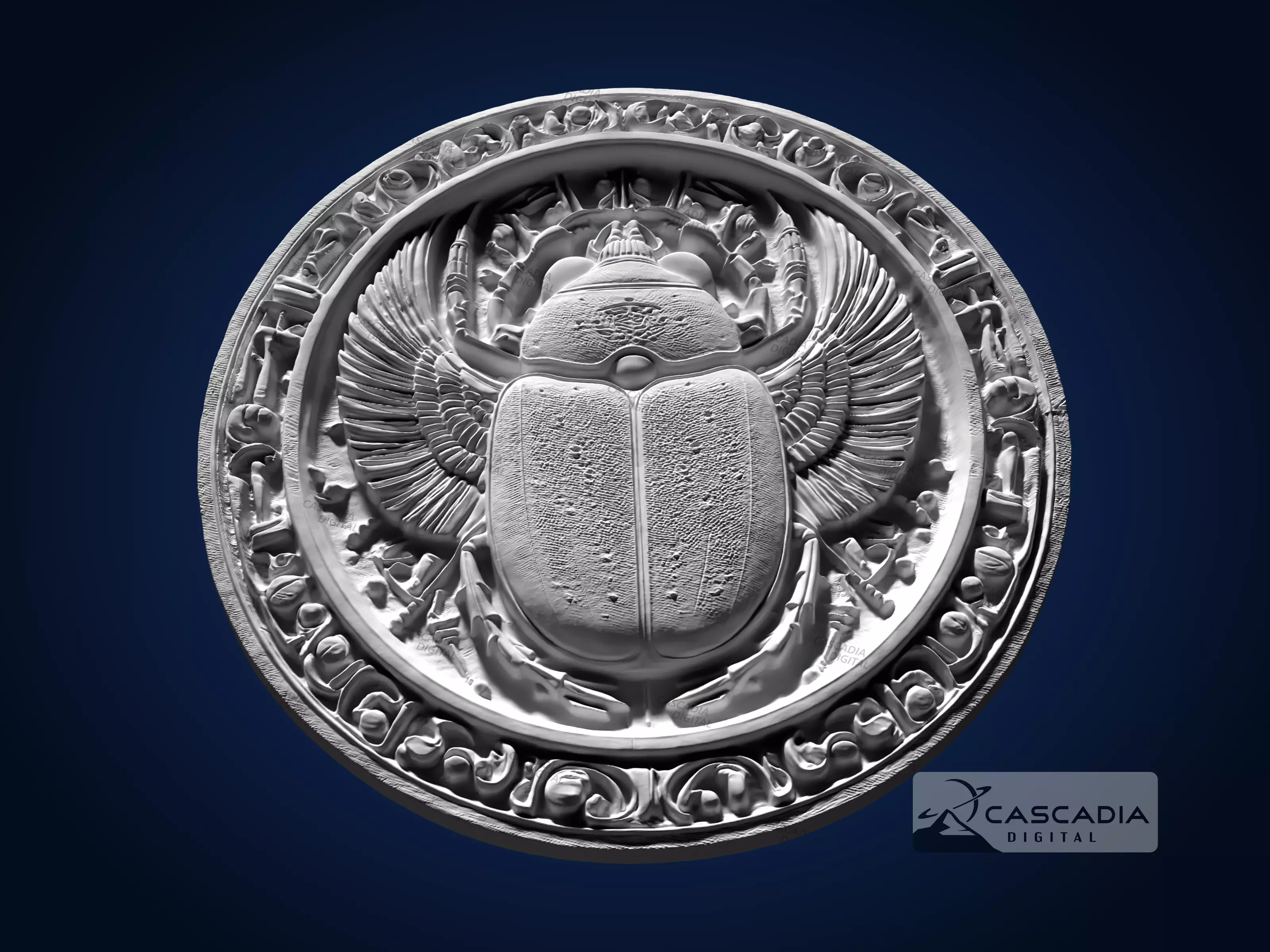 Scarab Egyptian Round - CNC Router Carving Casting coin 3D print model_2