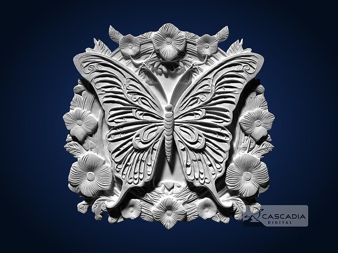 Butterfly Flowers CNC Router Carving Casting Bas Relief insect 3D print model