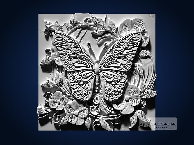 Butterfly Flowers CNC Router Carving Casting Bas Relief insect 3D print model