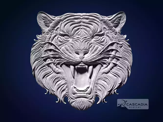 Tiger Head CNC Router Carving Casting Bas Relief animal wildlife 3D print model