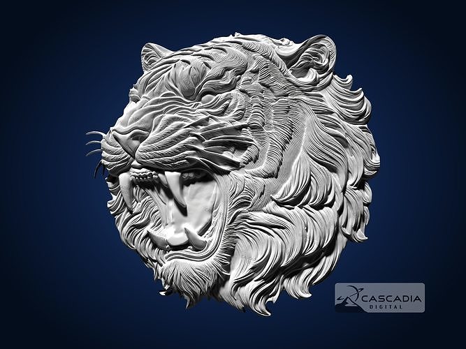 Tiger Head CNC Router Carving Casting Bas Relief animal wildlife 3D print model