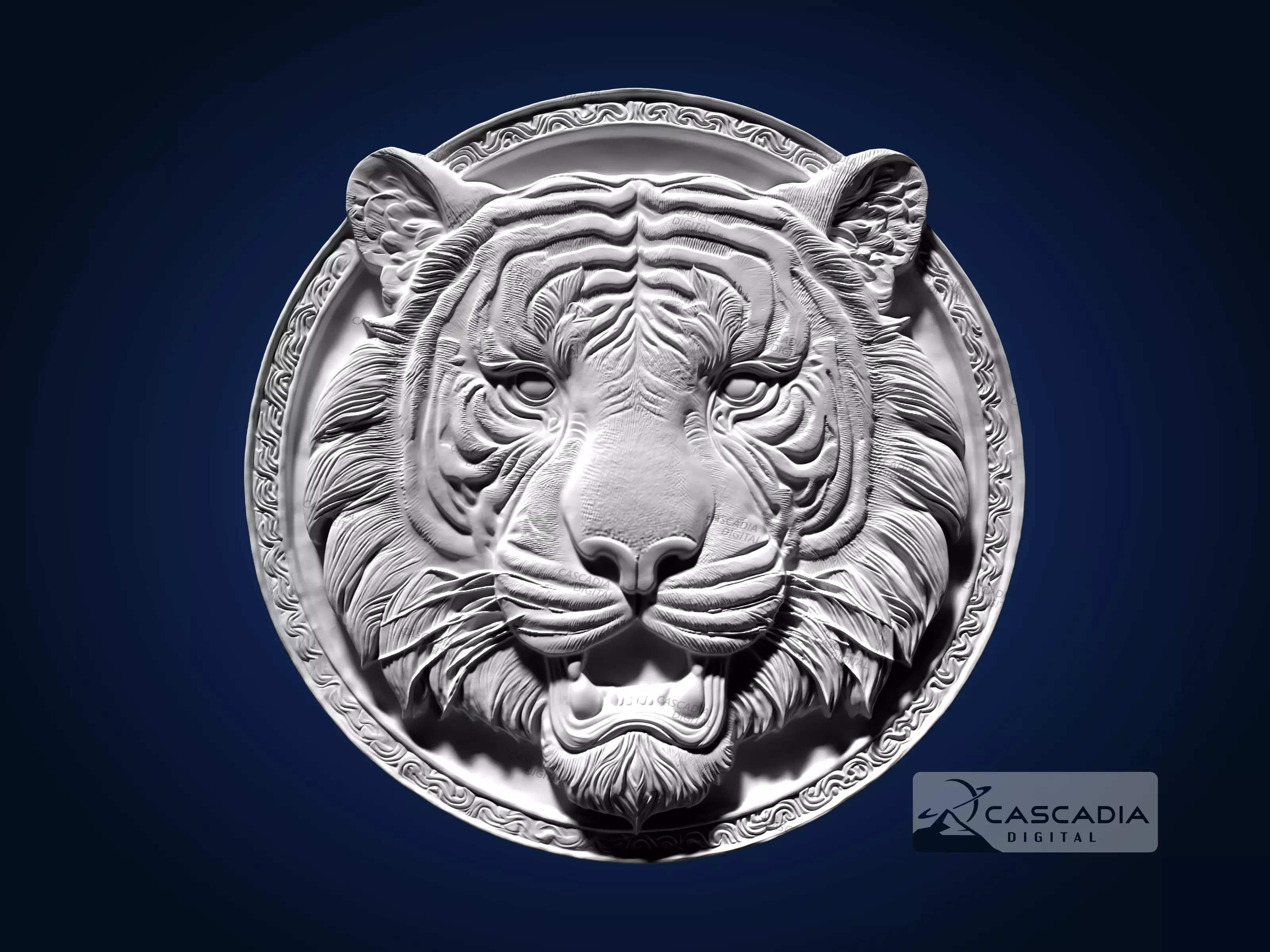 Tiger Head Round - CNC Router Carving Casting animal 3D print model_1