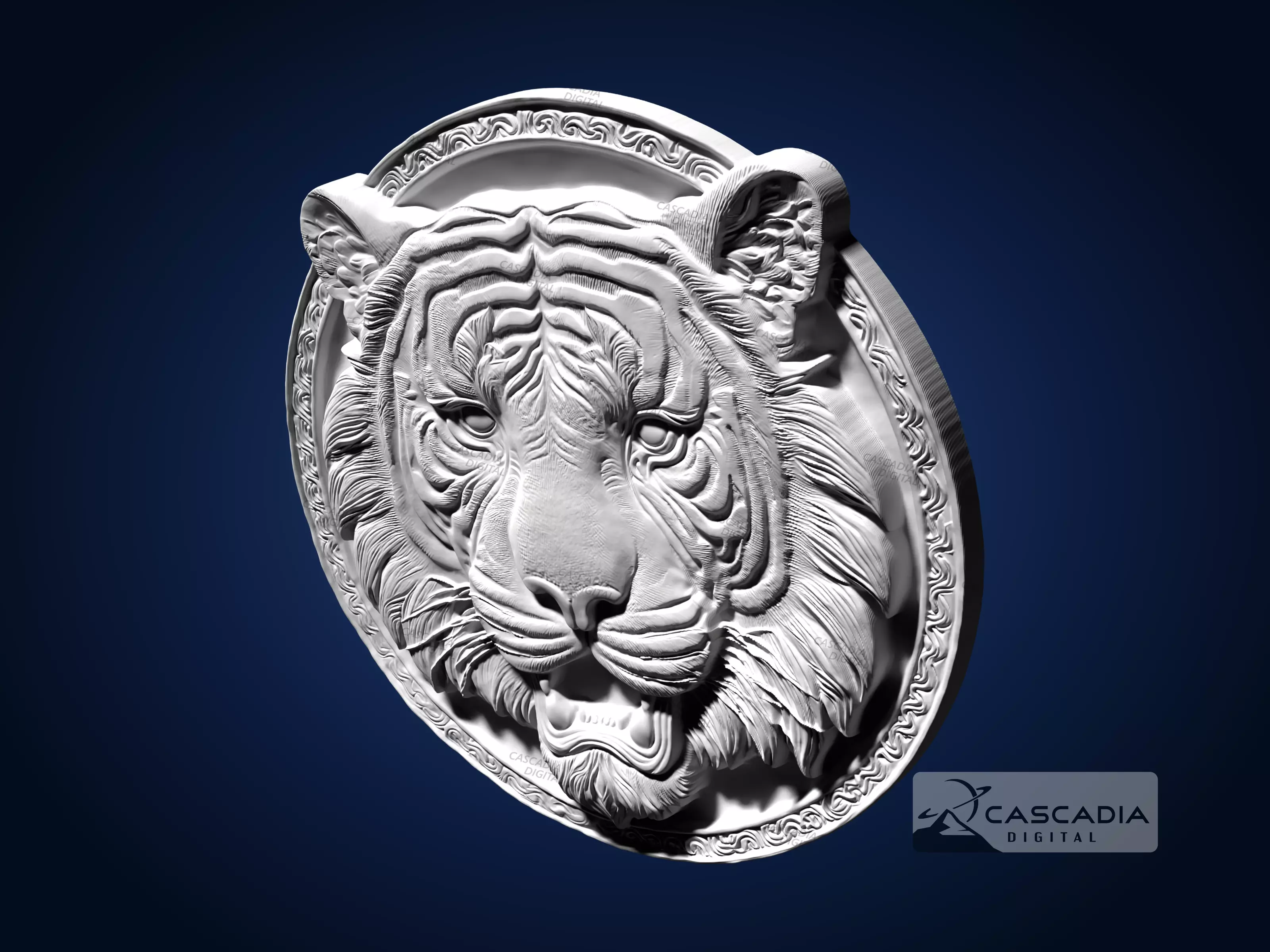 Tiger Head Round - CNC Router Carving Casting animal 3D print model_4
