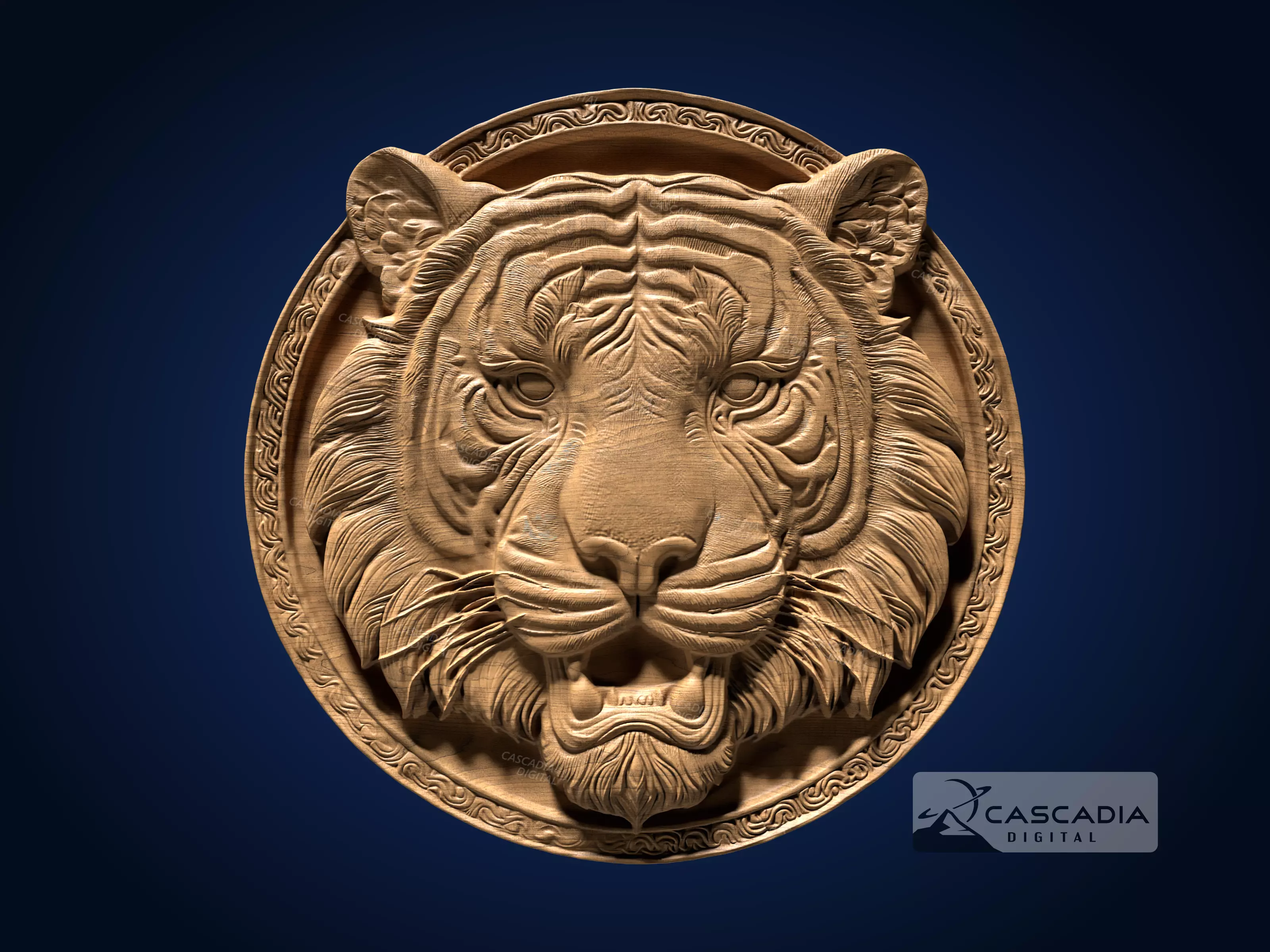 Tiger Head Round - CNC Router Carving Casting animal 3D print model_0