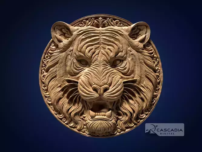 Tiger Head Round - CNC Router Carving Casting animal