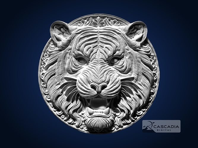 Tiger Head Round CNC Router Carving Casting Bas Relief animal 3D print model