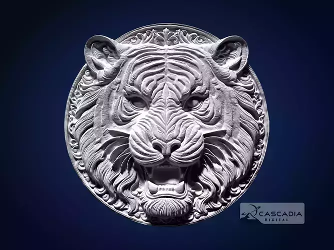 Tiger Head Round CNC Router Carving Casting Bas Relief animal 3D print model