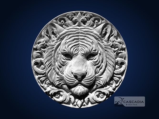 Tiger Head Round CNC Router Carving Casting Bas Relief animal 3D print model