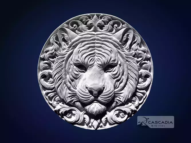 Tiger Head Round CNC Router Carving Casting Bas Relief animal 3D print model