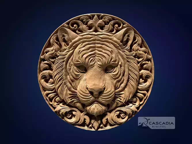 Tiger Head Round - CNC Router Carving Casting animal