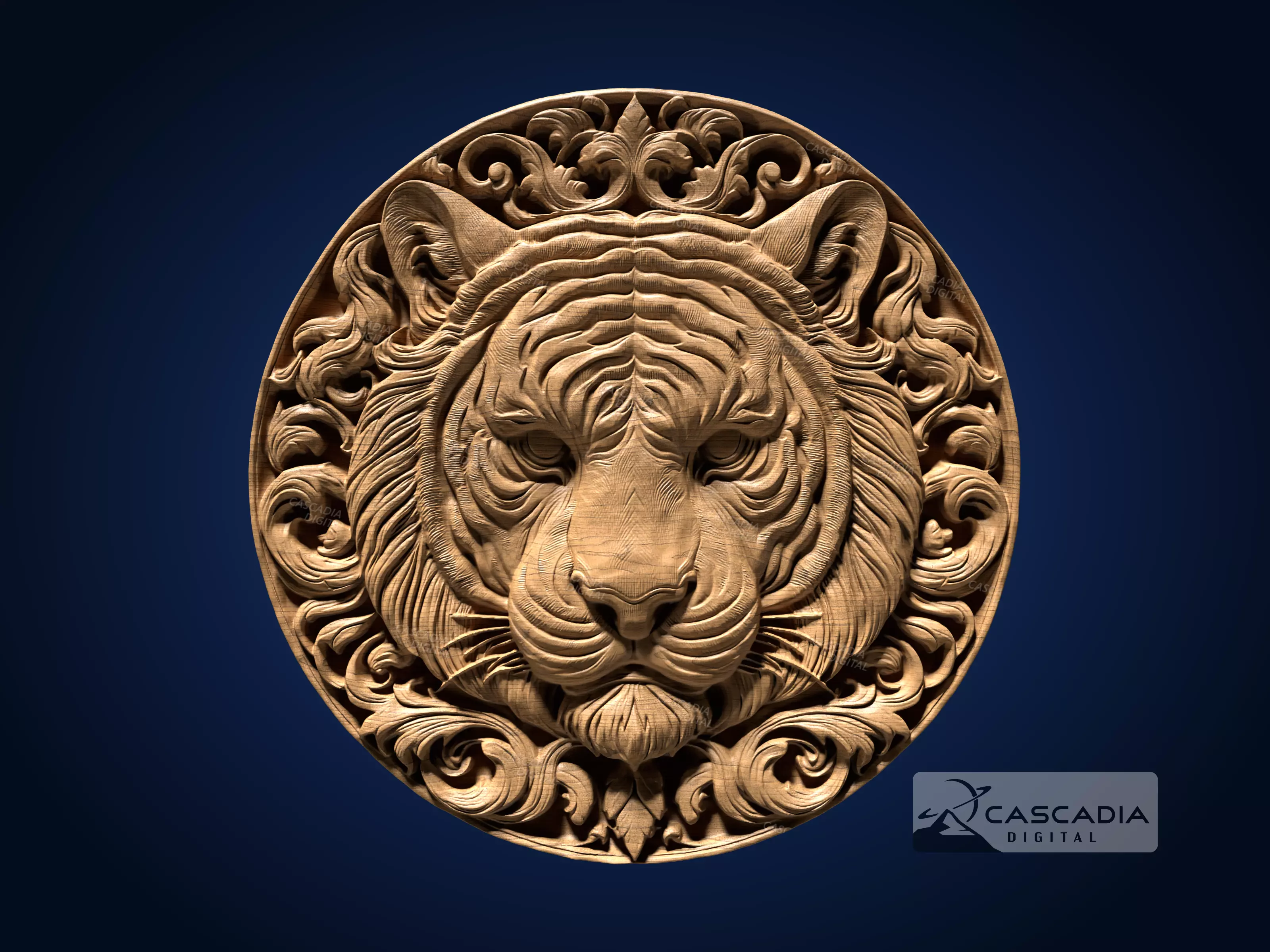 Tiger Head Round - CNC Router Carving Casting animal 3D print model_0
