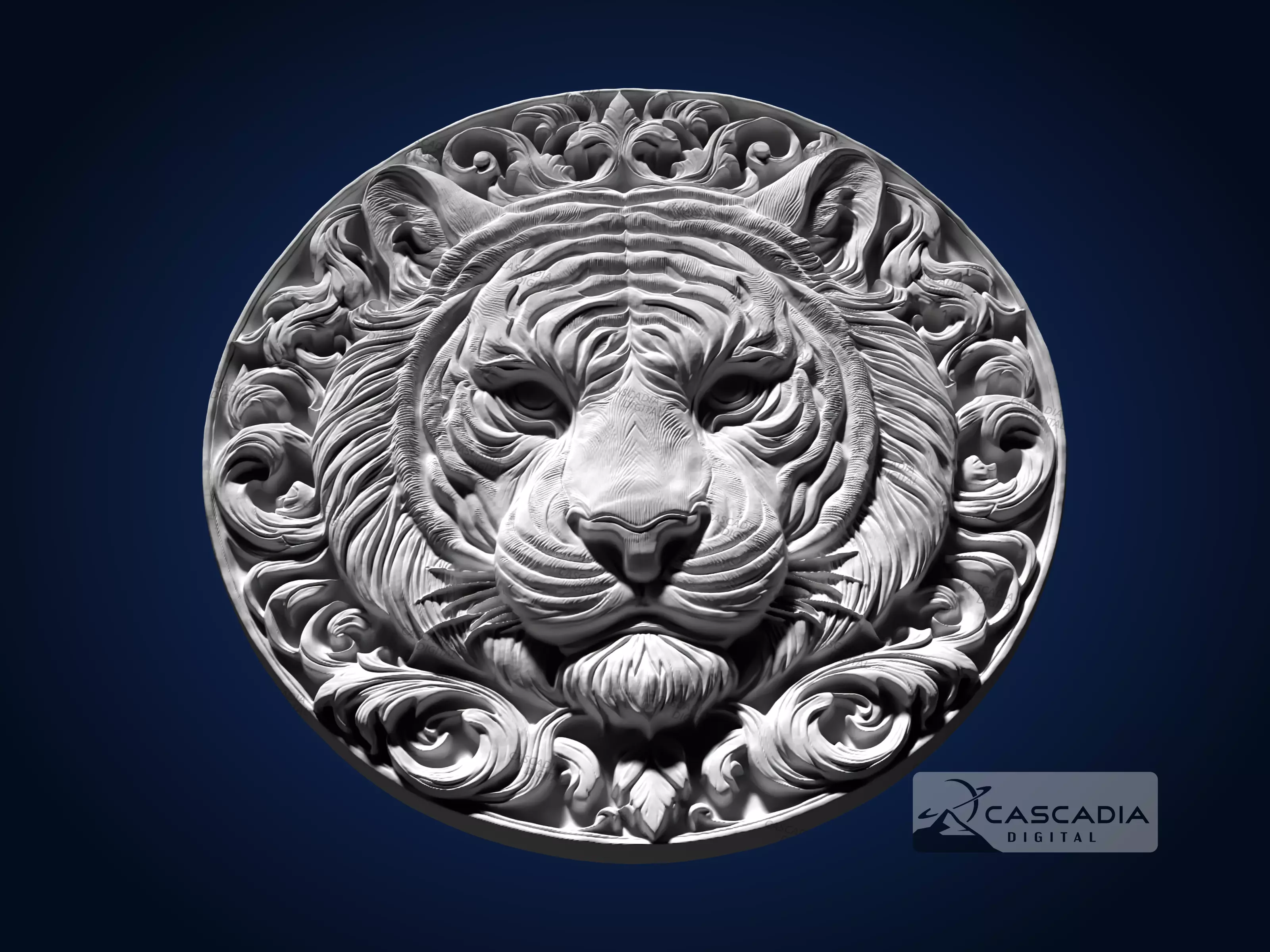 Tiger Head Round - CNC Router Carving Casting animal 3D print model_2