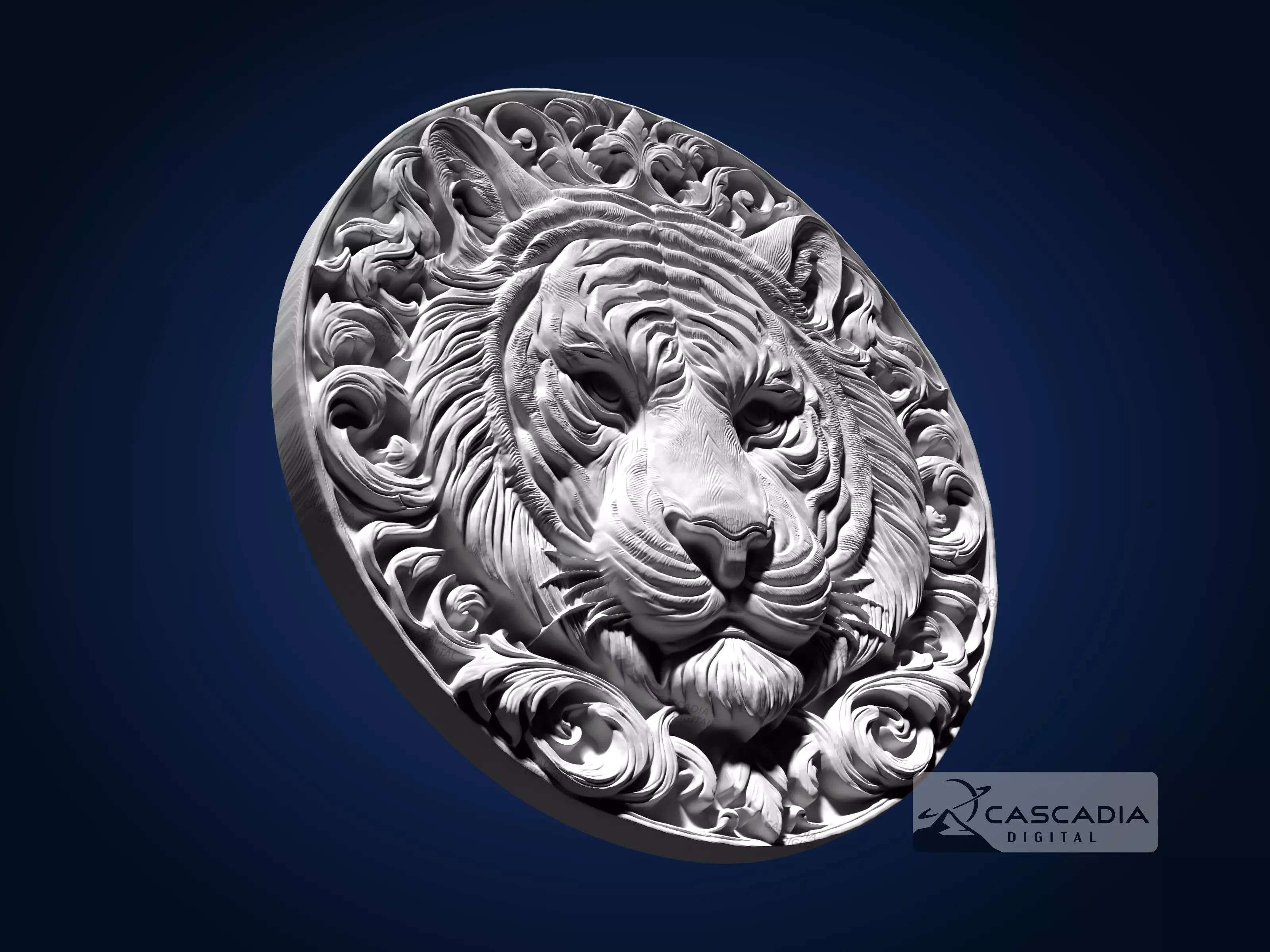 Tiger Head Round - CNC Router Carving Casting animal 3D print model_3