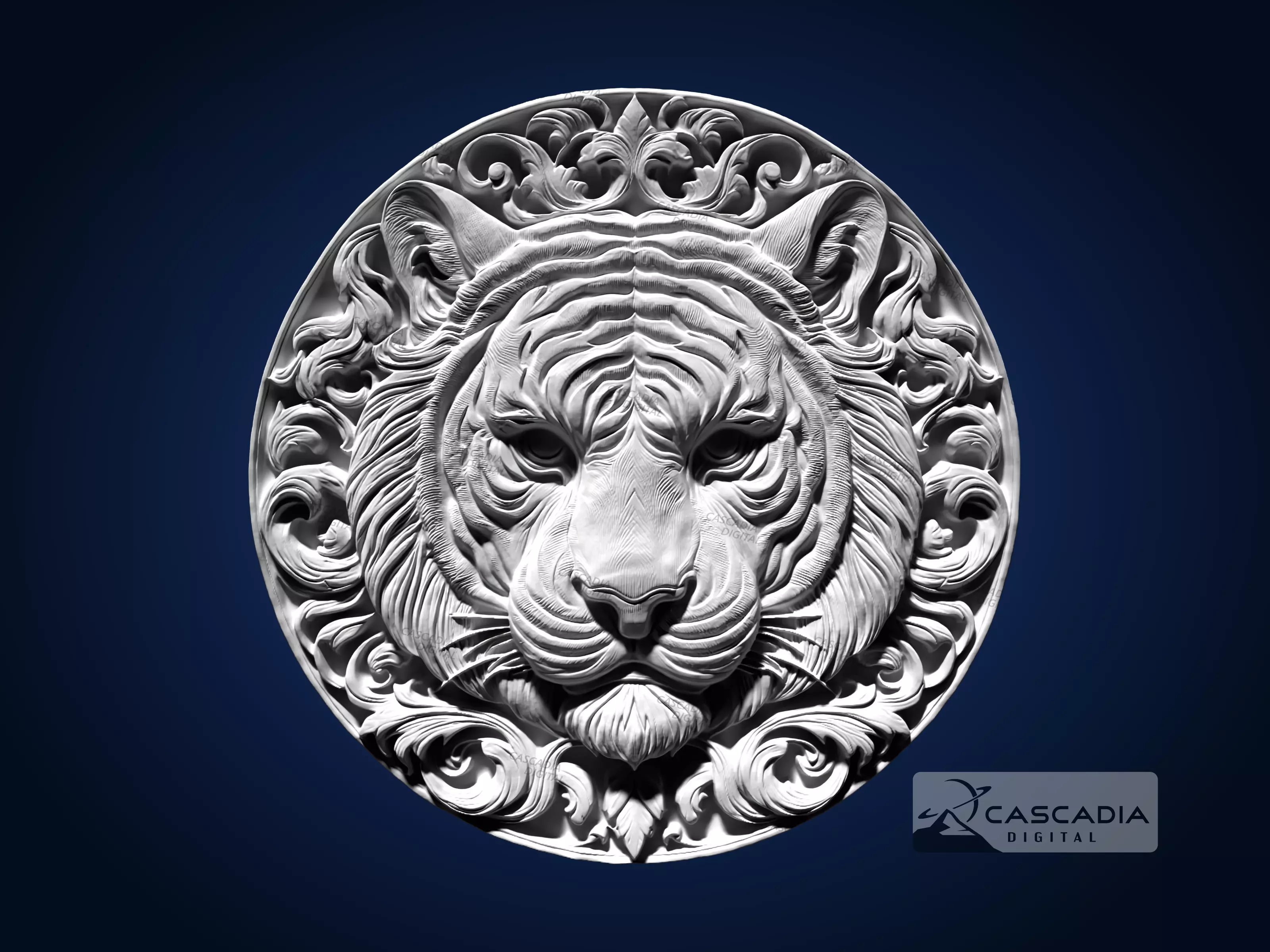 Tiger Head Round - CNC Router Carving Casting animal 3D print model_1