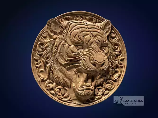 Tiger Head Round - CNC Router Carving Casting animal